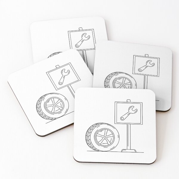 Item preview, A signboard with a wrench symbol near a tire in a repair shop designed and sold by rasagamastore.