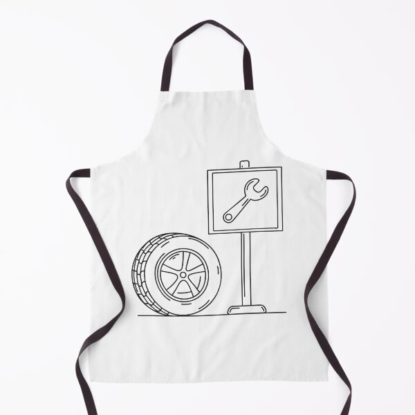 Item preview, A signboard with a wrench symbol near a tire in a repair shop designed and sold by rasagamastore.