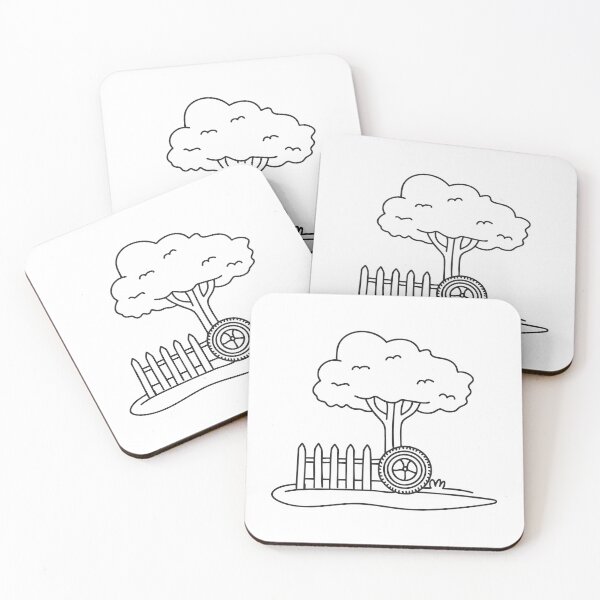 Item preview, Under a tree, a tire rests beside a fence designed and sold by rasagamastore.