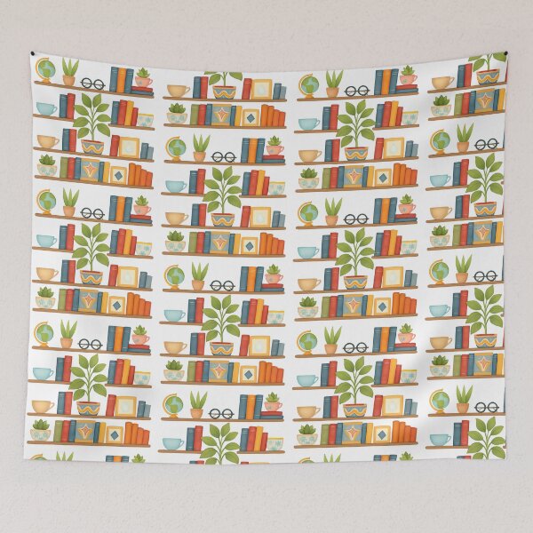 Item preview, Whimsical Bookshelf with Plants, Mugs & Books – Cozy Reader Decor designed and sold by CivilOrangeDesigns.