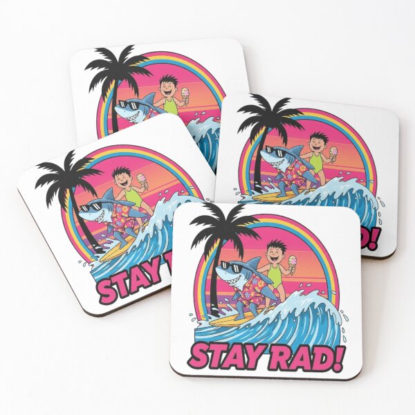 Item preview, Stay Rad! Retro 80s Shark Surfing Beach Vibes Tee designed and sold by Scorpio Art.