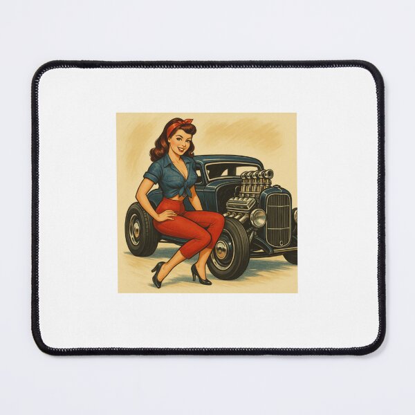 Item preview, Pin Up Girl with Hot Rod – Retro Rockabilly Car Culture Vintage Garage designed and sold by Fleetwood1994.