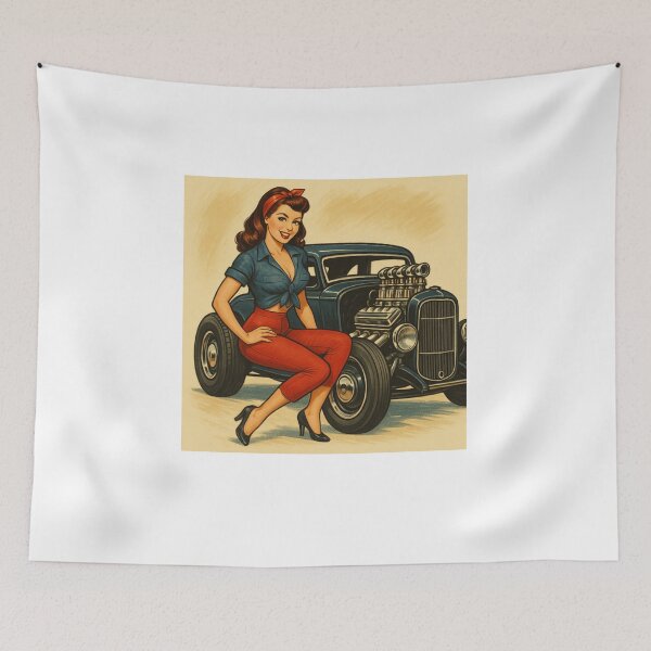 Item preview, Pin Up Girl with Hot Rod – Retro Rockabilly Car Culture Vintage Garage designed and sold by Fleetwood1994.