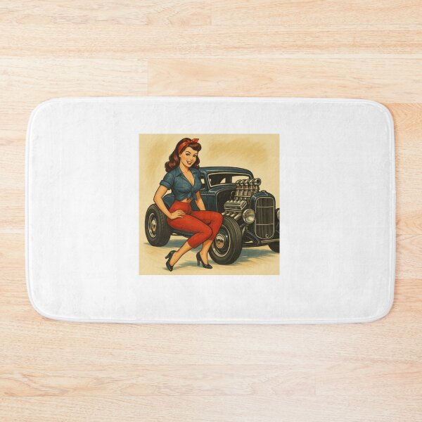 Item preview, Pin Up Girl with Hot Rod – Retro Rockabilly Car Culture Vintage Garage designed and sold by Fleetwood1994.