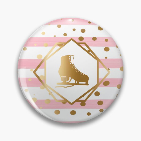 Item preview, Gold Figure Skate on Pastel Pink Stripes with Gold Dots designed and sold by PD-Skating.