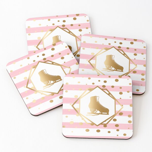 Item preview, Gold Figure Skate on Pastel Pink Stripes with Gold Dots designed and sold by Purposely Designed.