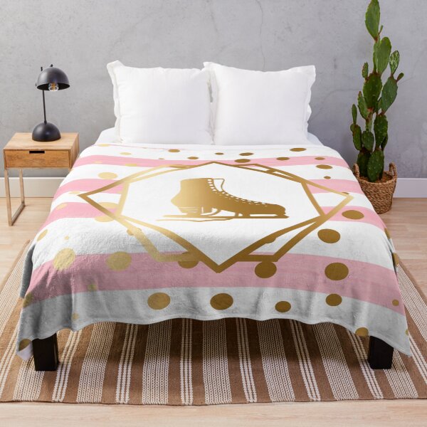 Item preview, Gold Figure Skate on Pastel Pink Stripes with Gold Dots designed and sold by PD-Skating.