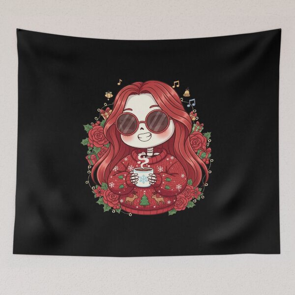 Item preview, Chibi Skeleton Woman with Christmas Coffee | Cute Funny Holiday Art designed and sold by ColorSplash123.
