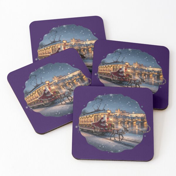 Item preview, Santa on Prague Tram with Reindeer | Cinematic Blue Hour Winter  designed and sold by FixwellStudio.