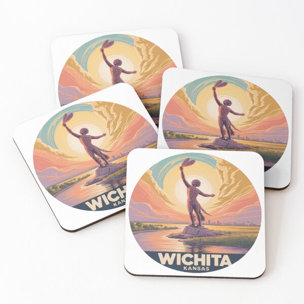 Item preview, Wichita Kansas Sunset – Keeper of the Plains Retro Art designed and sold by CircinusStore.