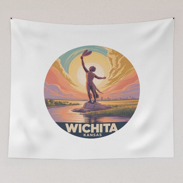 Item preview, Wichita Kansas Sunset – Keeper of the Plains Retro Art designed and sold by CircinusStore.