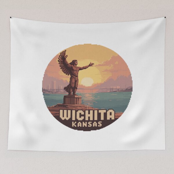 Item preview, Wichita Kansas Sunset – Keeper of the Plains Pixel Art designed and sold by CircinusStore.