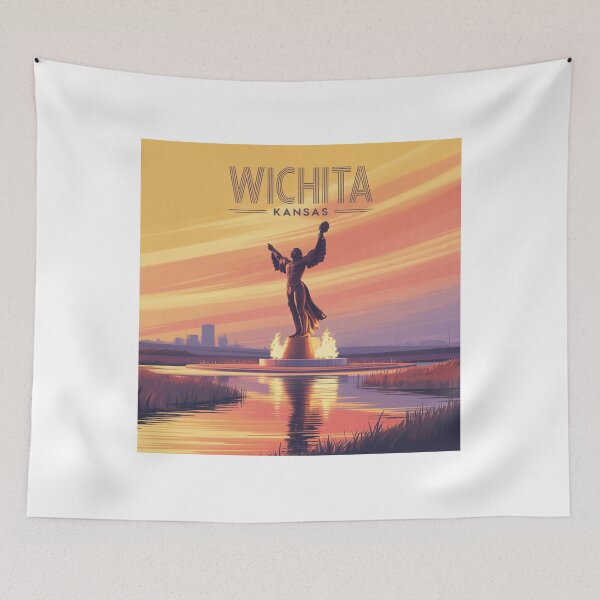 Item preview, Wichita Kansas Sunset – Keeper of the Plains Retro Art designed and sold by CircinusStore.
