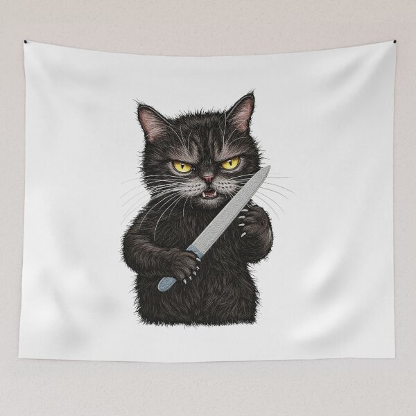 Item preview, Angry Black Cat Holding Knife Gangster Style designed and sold by TeeARTHY.
