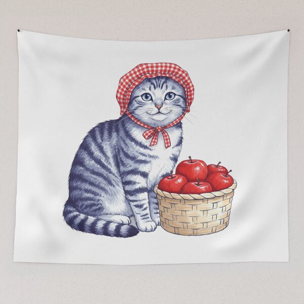 Item preview, Cute Vintage Cat with Basket of Apples designed and sold by TeeARTHY.