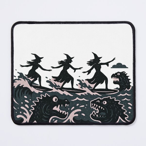 Item preview, Retro Surfing Witches riding the waves with sea monsters designed and sold by davidjulie.