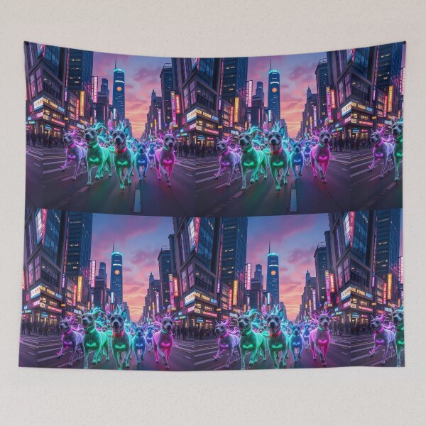 Item preview, Dogs Urban Fantasy Warriors Creatures Neon Landscapes Art designed and sold by ART ATTACK ZONE.