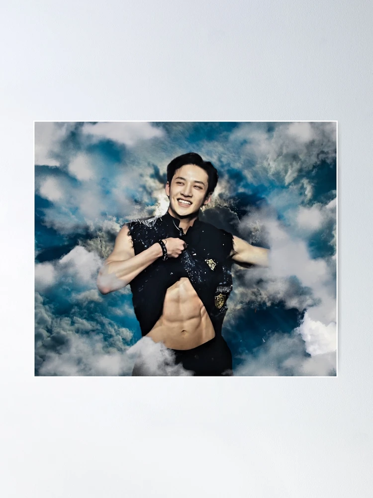 Bang Chan smiling cutely while showing his abs