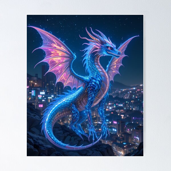 Item preview, Dragon Urban Fantasy Warriors Creatures Neon Landscapes Art designed and sold by ART ATTACK ZONE.