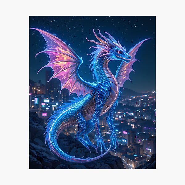 Item preview, Dragon Urban Fantasy Warriors Creatures Neon Landscapes Art designed and sold by ART ATTACK ZONE.