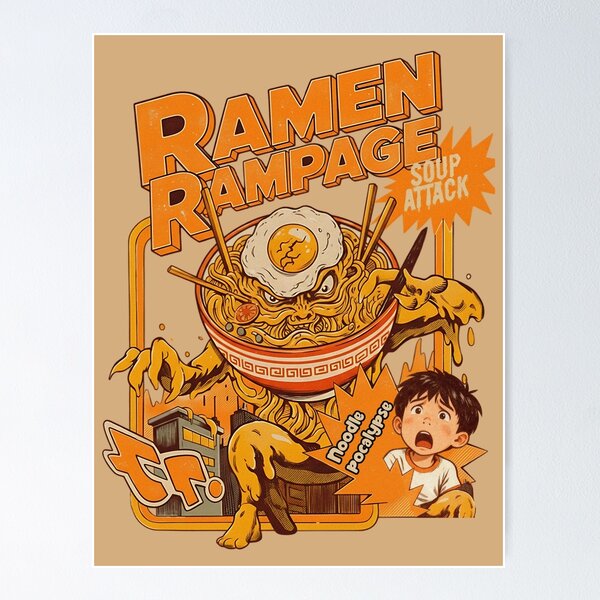 Item preview, Ramen Rampage Retro Monster Attack - Noodle Pocalypse! designed and sold by AwesomeBeyondLimits.