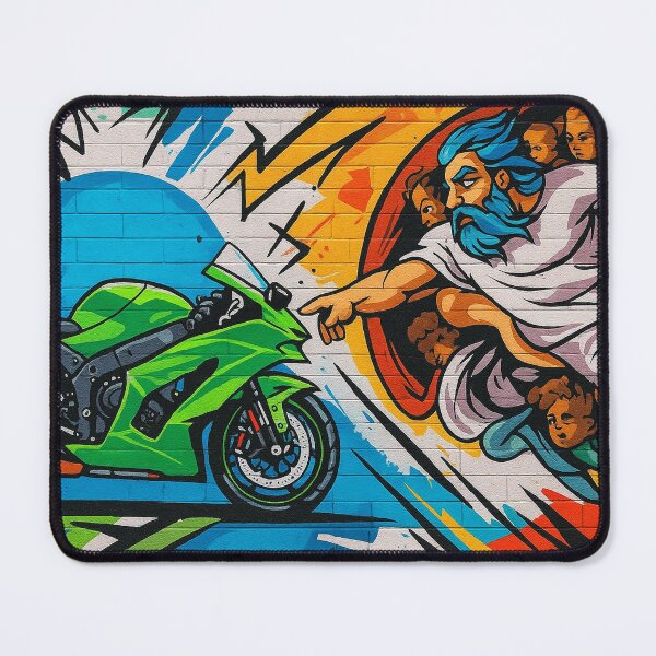 Item preview, Divine Speed – God and the Green Motorcycle Street Art designed and sold by InkSplash77.
