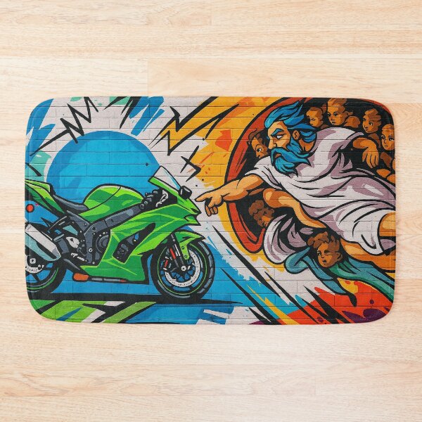 Item preview, Divine Speed – God and the Green Motorcycle Street Art designed and sold by InkSplash77.