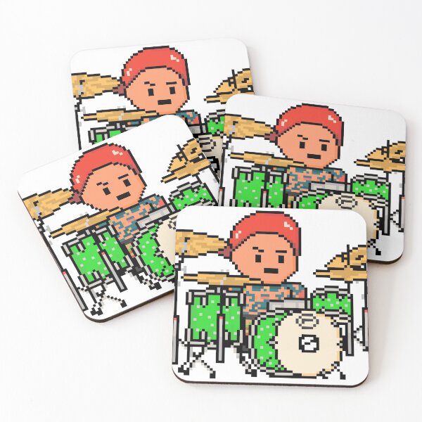 Item preview, Rock Battle Tattooed Pixel Rock Drummer on Lime Green Drums designed and sold by gkillerb.