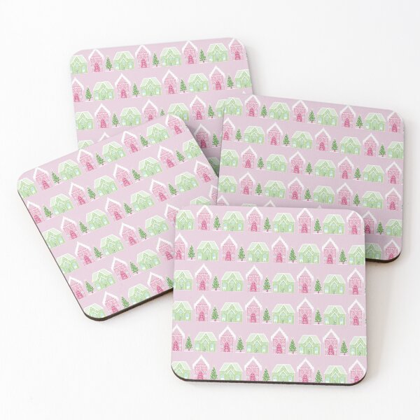 Item preview, Pink Pastel Gingerbread Houses with Christmas tree designed and sold by AureliaDesignStudio.
