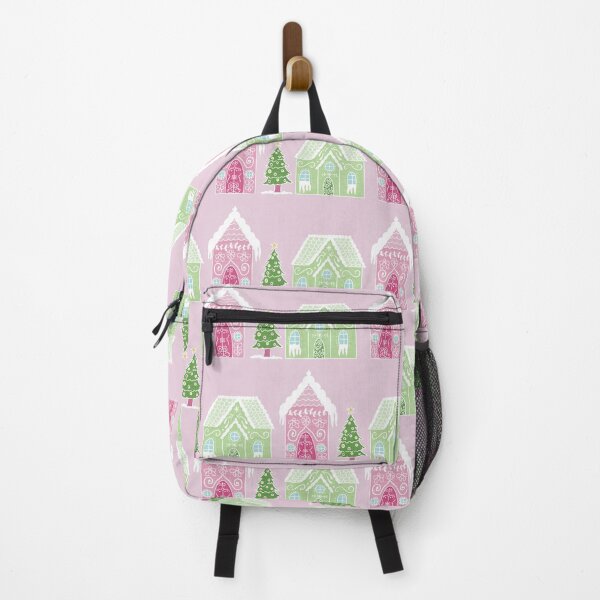 Item preview, Pink Pastel Gingerbread Houses with Christmas tree designed and sold by AureliaDesignStudio.