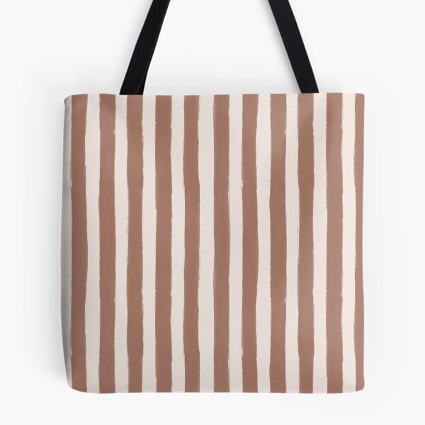 Item preview, Painterly rough edged textured narrow cream and mocha mousse brown vertical stripes  designed and sold by PrettywithColor.