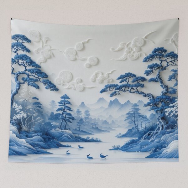 Item preview, Willow Pattern 3D-effect Landscape Japanese Inspired designed and sold by NickWhittleArt.