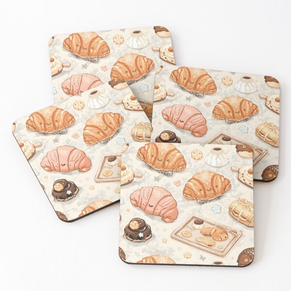 Item preview, Kawaii Croissants and Baked Goods Cozy Brown Pattern designed and sold by MoonlitDoodles1.
