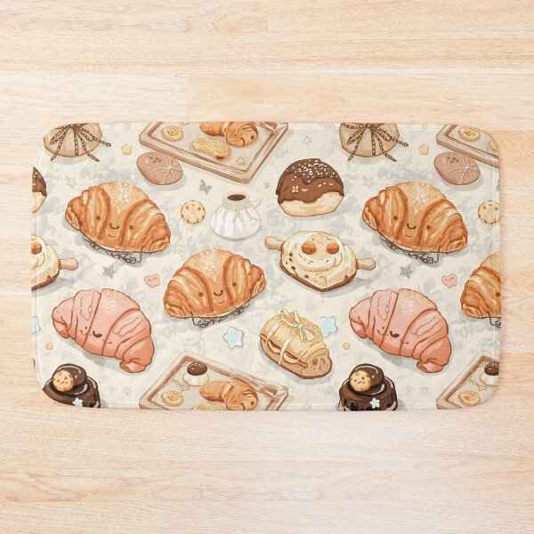 Item preview, Kawaii Croissants and Baked Goods Cozy Brown Pattern designed and sold by MoonlitDoodles1.