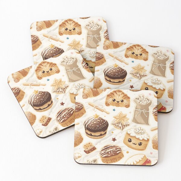 Item preview, Kawaii Croissants and Cozy Tea Treats Pastel Baking Pattern designed and sold by MoonlitDoodles1.