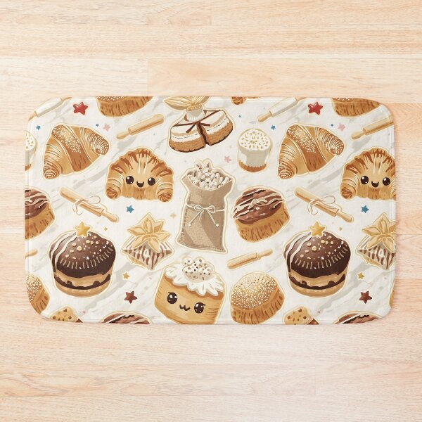 Item preview, Kawaii Croissants and Cozy Tea Treats Pastel Baking Pattern designed and sold by MoonlitDoodles1.