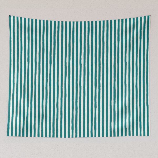 Item preview, Turquoise blue green and white coastal feel painterly narrow vertical stripes  designed and sold by PrettywithColor.