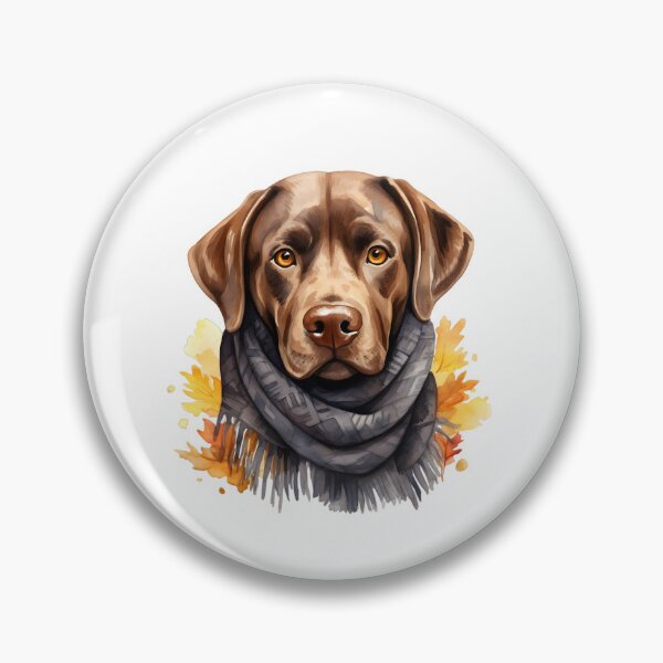 Item preview, Chocolate Labrador with Gray Scarf and Autumn Leaves designed and sold by QuietBloom80.