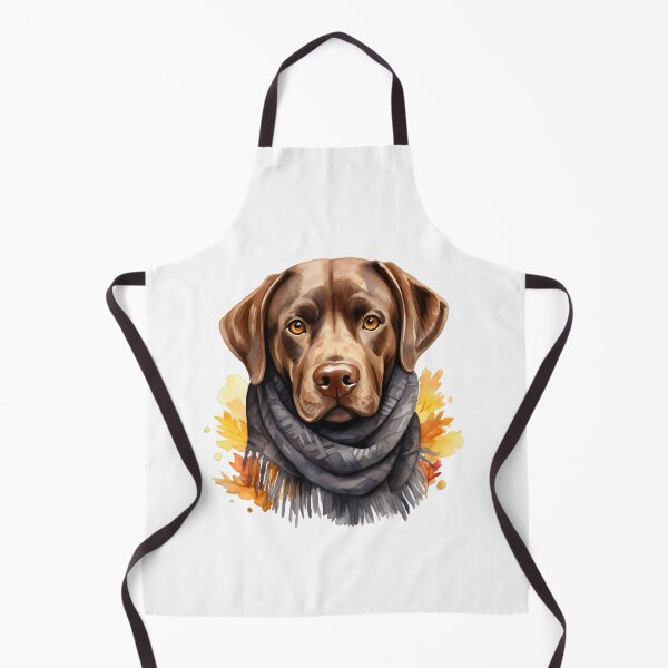 Item preview, Chocolate Labrador with Gray Scarf and Autumn Leaves designed and sold by QuietBloom80.