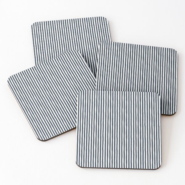Item preview, Dark navy blue and white coastal feel painterly narrow vertical stripes  designed and sold by PrettywithColor.