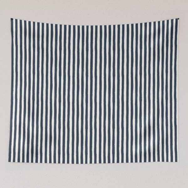 Item preview, Dark navy blue and white coastal feel painterly narrow vertical stripes  designed and sold by PrettywithColor.
