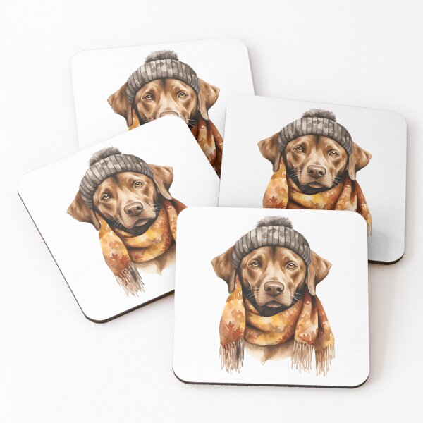 Item preview, Chocolate Labrador in Gray Beanie and Autumn Scarf designed and sold by QuietBloom80.