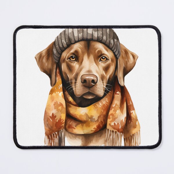 Item preview, Chocolate Labrador in Gray Beanie and Autumn Scarf designed and sold by QuietBloom80.