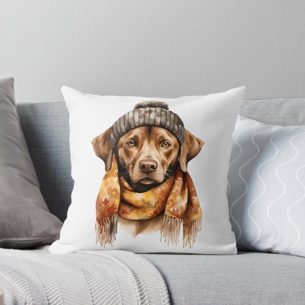 Item preview, Chocolate Labrador in Gray Beanie and Autumn Scarf designed and sold by QuietBloom80.