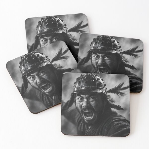 Item preview, Raging Samurai Warrior – Black & White Battle Portrait designed and sold by youkee.