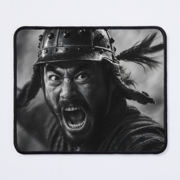 Item preview, Raging Samurai Warrior – Black & White Battle Portrait designed and sold by youkee.
