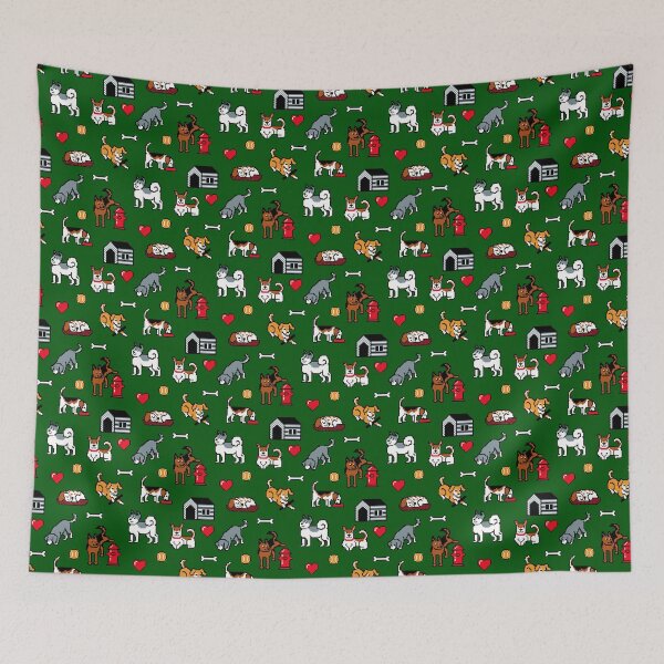 Item preview, Pixel Dogs on Dark Green Background designed and sold by illucalliart.