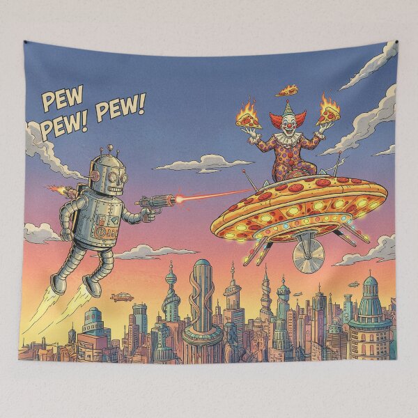 Item preview, Robotic Assault on Pizza Clown Saucer designed and sold by Skullet-Designs.