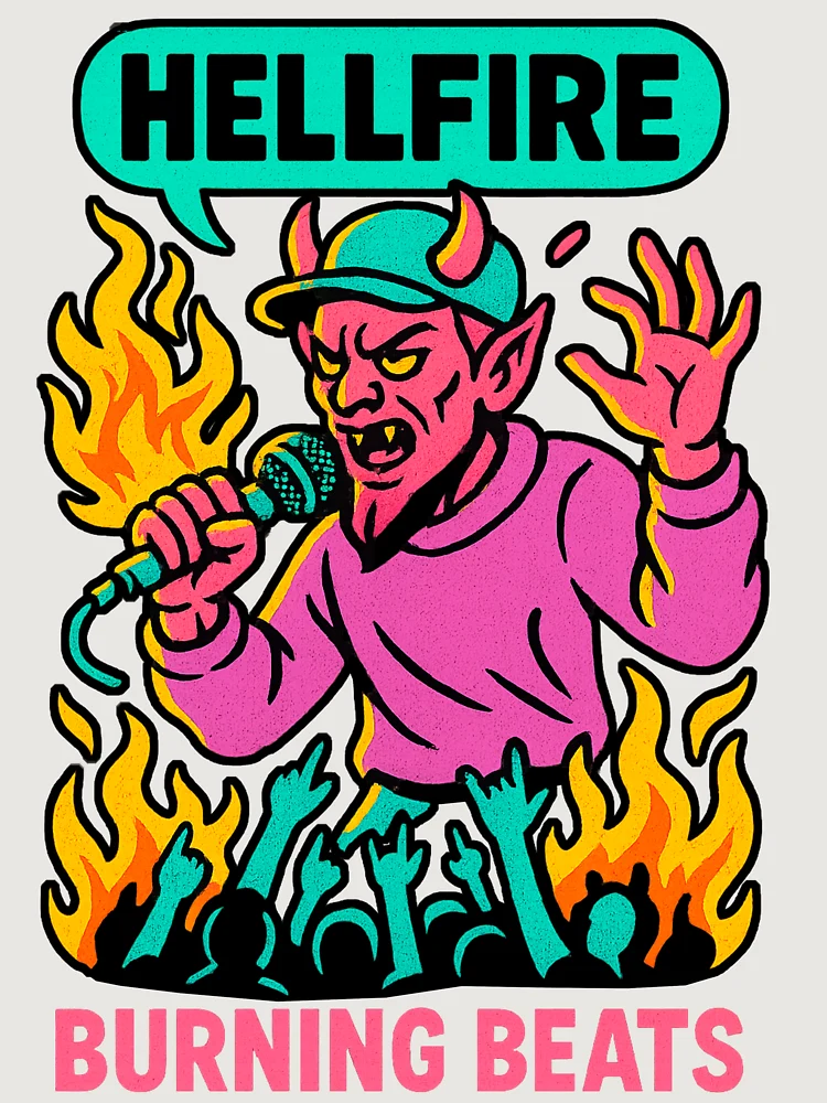 Thumbnail 6 of 6, Premium Oversized Hoodie, Textured Hellfire Rapper Devil designed and sold by SholoStudio.