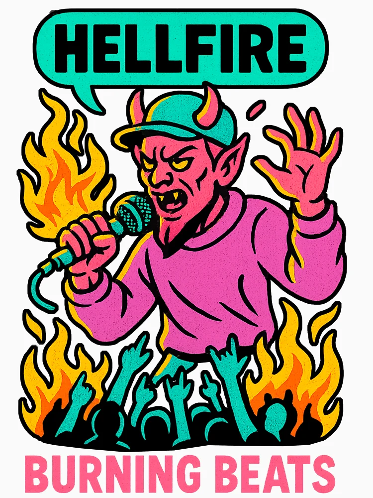 Thumbnail 6 of 6, Pullover Hoodie, Textured Hellfire Rapper Devil designed and sold by SholoStudio.
